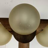 Midcentury brutalist oak floor lamp with 4 spheres, 1970s  by Temde Leuchten