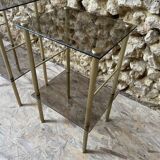 Pair of glass side tables with gilded feet