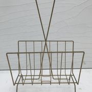 Magazine holder in golden metal and its handle is in bamboo, 1960 vintage