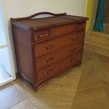 Vintage dressing table/chest - woven rattan - 5 drawers - mirror - 1960s/70s