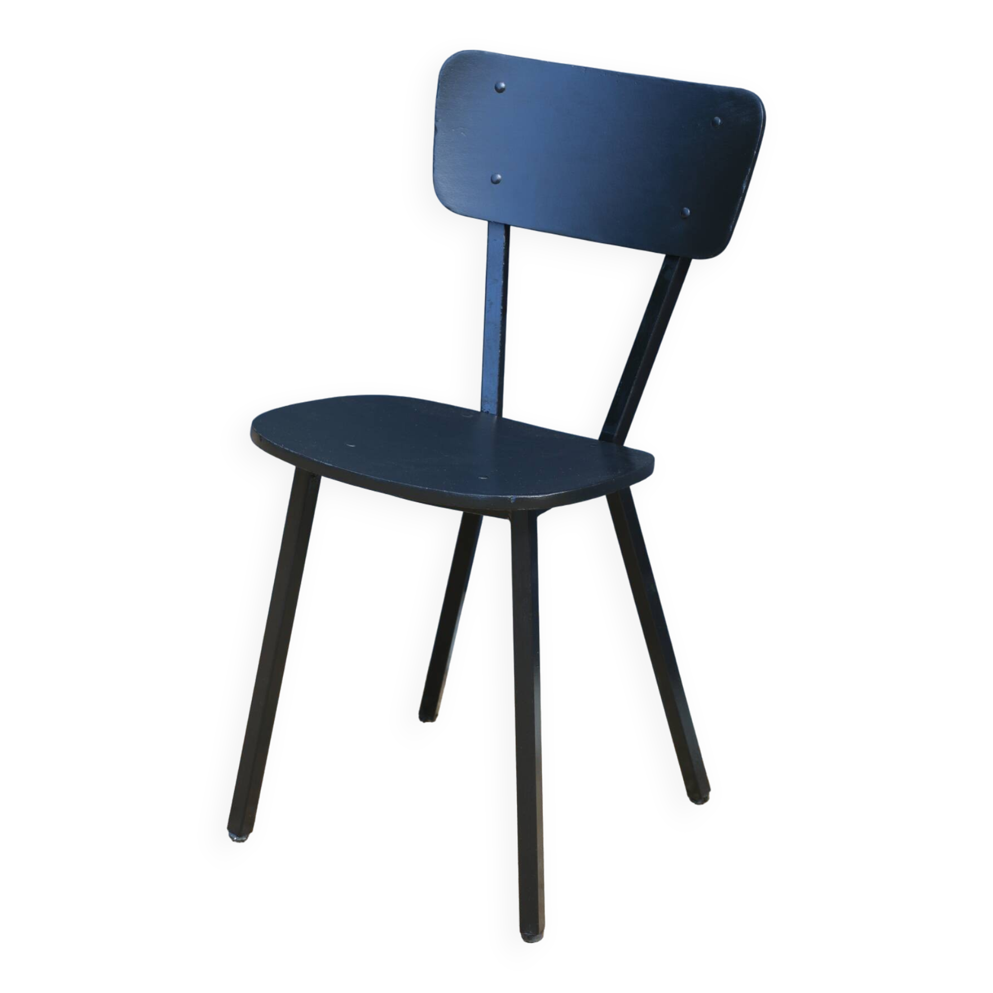 4 black metal and wood chairs