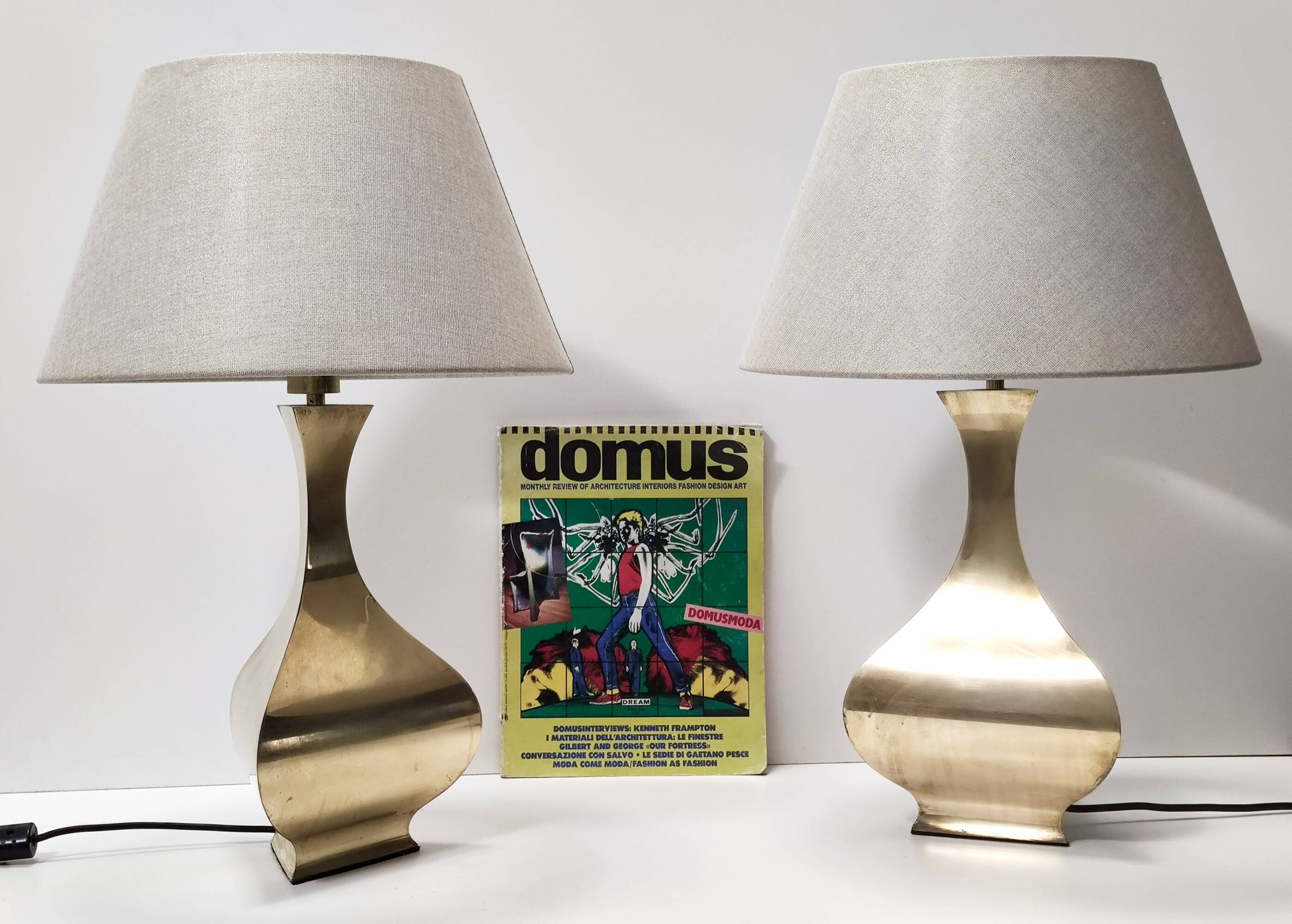 Pair of Postmodern Brass Table Lamps by Montagna Grillo and Tonello, Italy