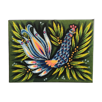 Flamboyant bird tapestry Jean Lurçat style