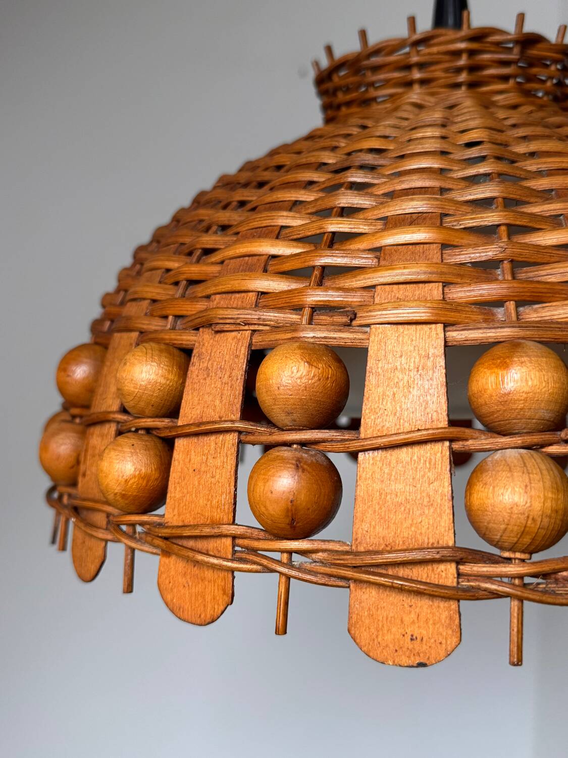 70s woven wicker pendant light