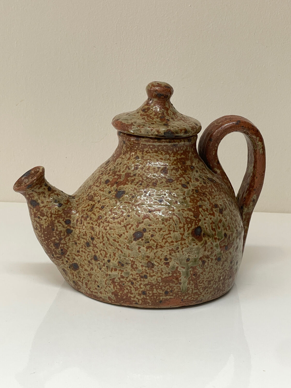 Vintage glazed ceramic sculptural teapot from the 1970s.