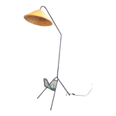 Lampadaire vintage abat-jour rotin