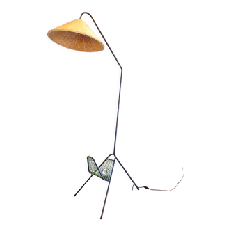 Vintage floor lamp rattan lampshade