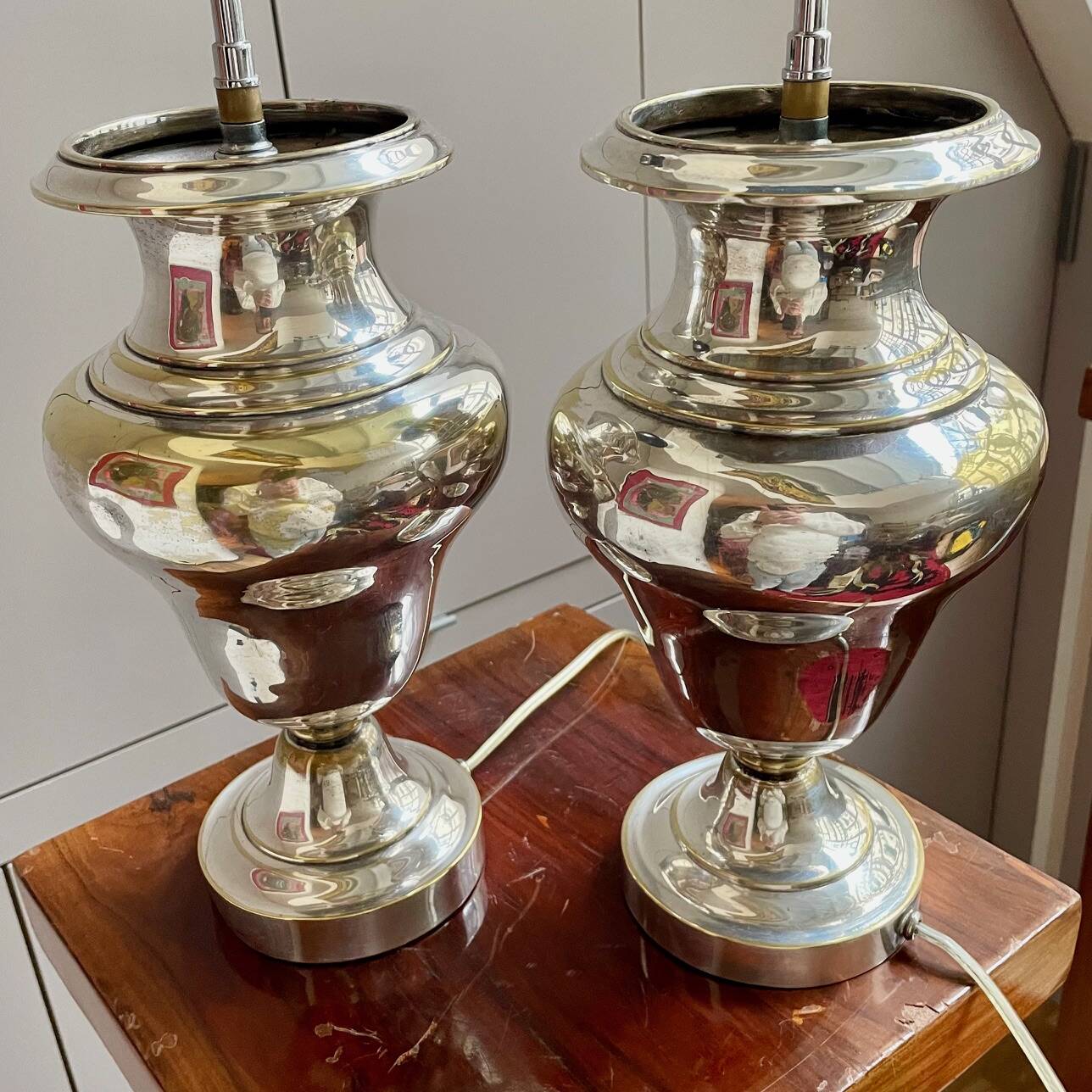 Pair of silver-plated metal lamps produced by Christofle - 1950s design