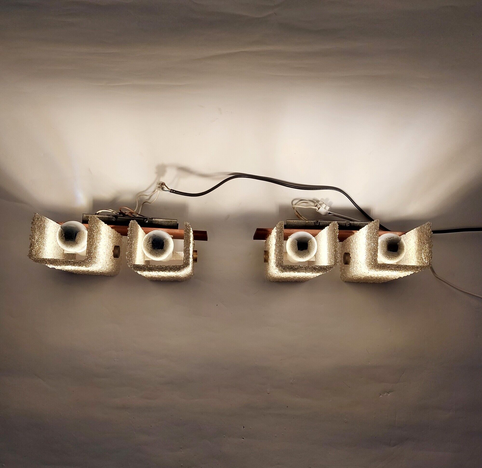Pair of Scandinavian wall lamps, metal, teak and perspex 1960 vintage