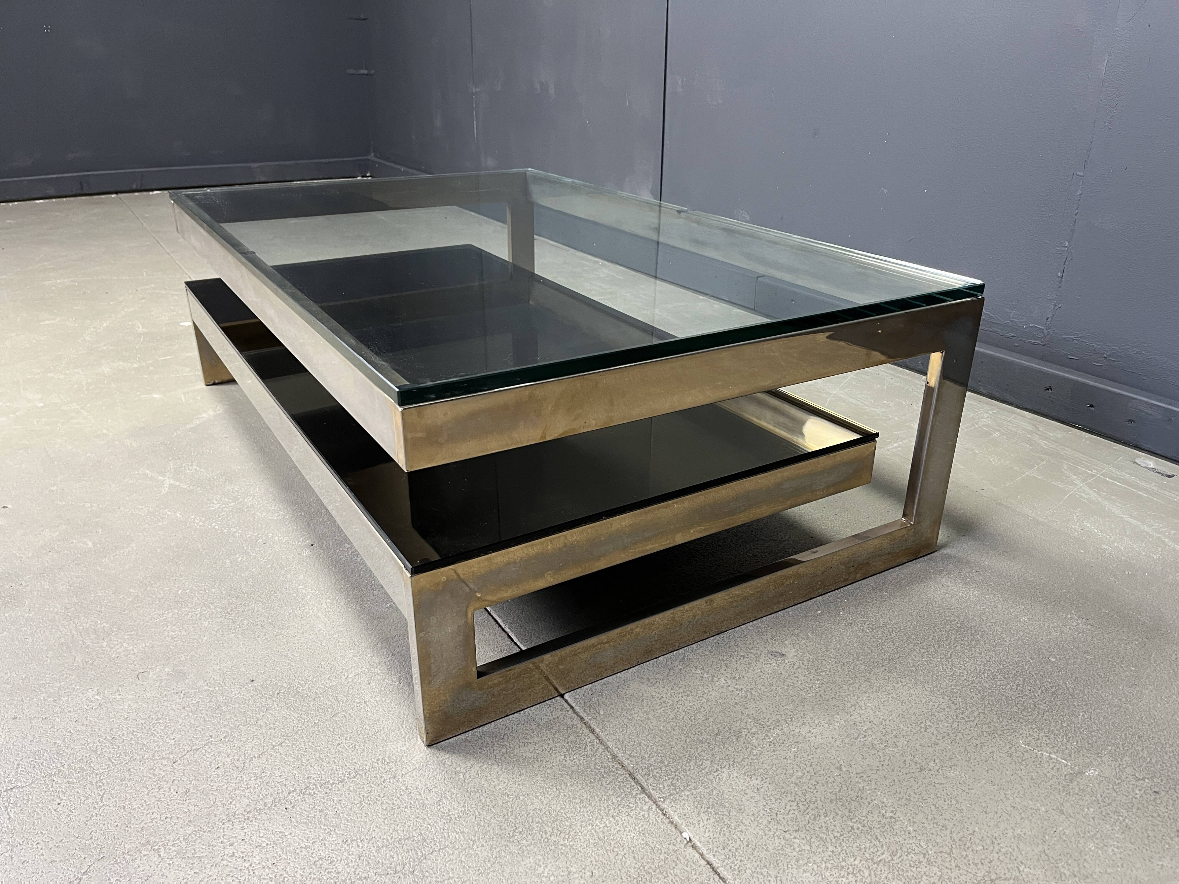 Vintage two-tiered coffee table in 23kt belgochrome, 1970s