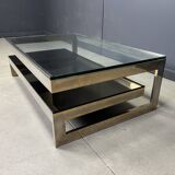 Vintage two-tiered coffee table in 23kt belgochrome, 1970s