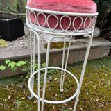 Vintage Bar Stool Pair – White Metal & Pink Velvet – 60/70