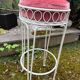 Vintage Bar Stool Pair – White Metal & Pink Velvet – 60/70