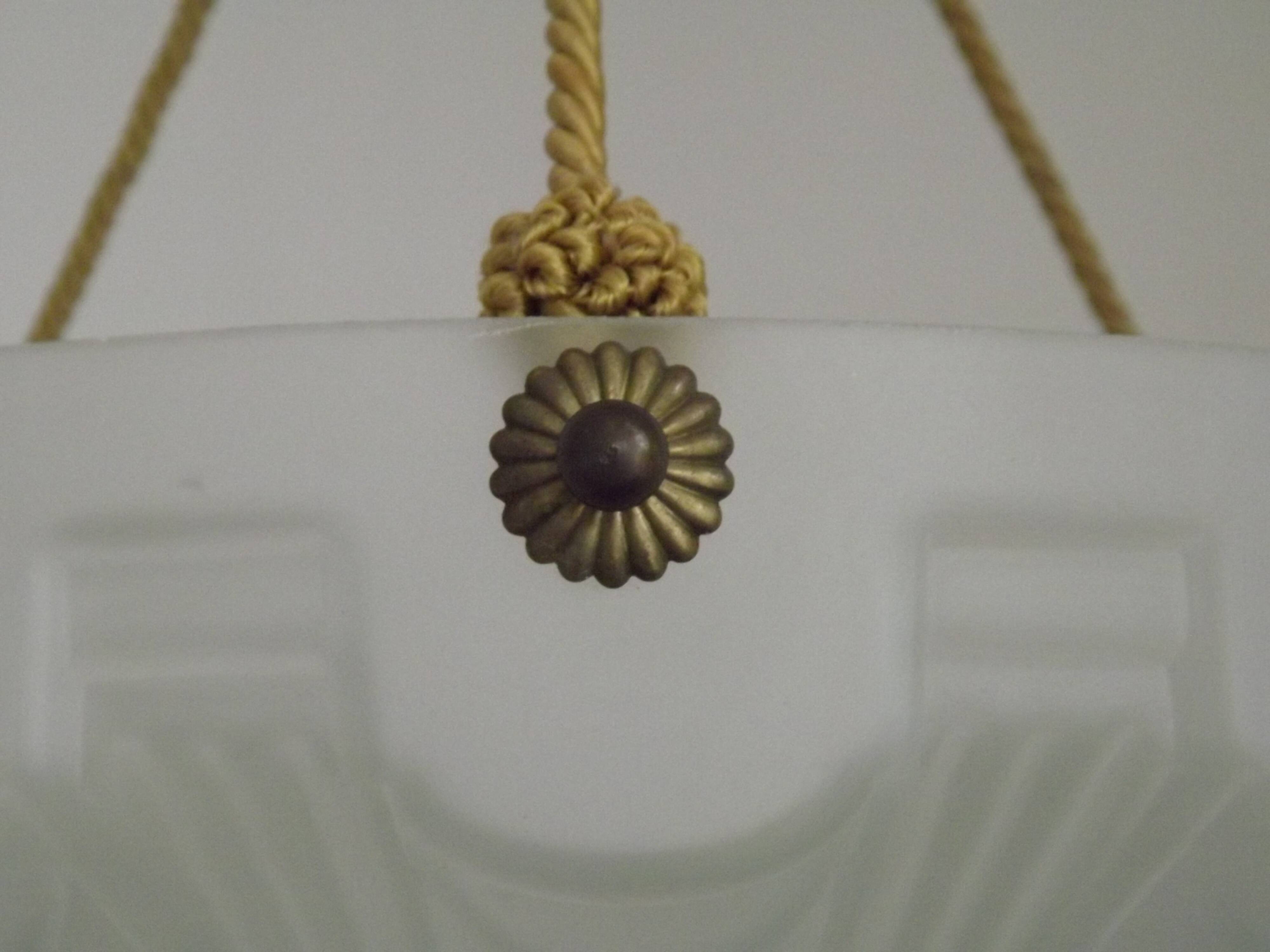 Vintage French 1930s Art Deco Gometric White Glass Ceiling Light