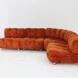 Canapé modulable vintage italien Giuseppe Munari en velours orange, Italie, années 1970