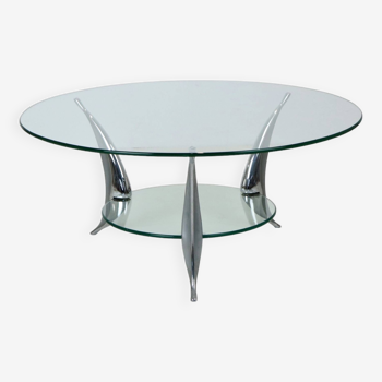 Table basse ronde moderne en verre Chrome Space Age Design