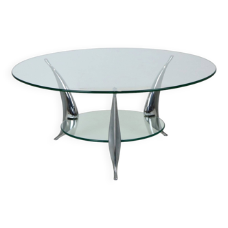 Table basse ronde moderne en verre Chrome Space Age Design