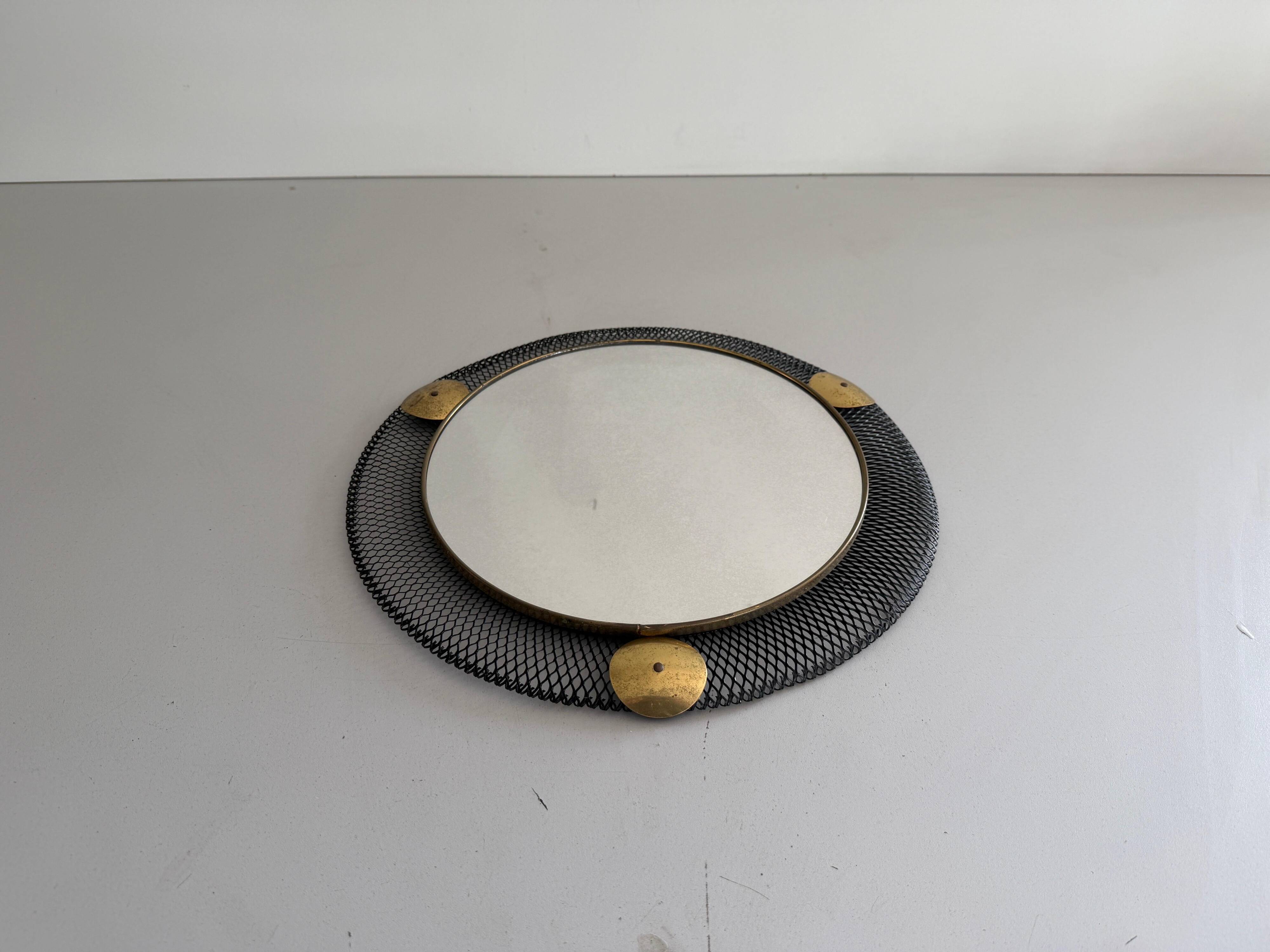 Round wall mirror in brass and black wire, 1960s, Germany
