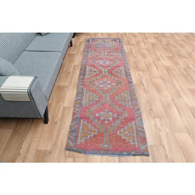 1970s Turkish Oushak Handmade Wool Cotton Orange Area Rug 86x284