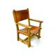 Chaise de château brutaliste ancienne faite à la main en chêne et cuir cognac, années 1920.