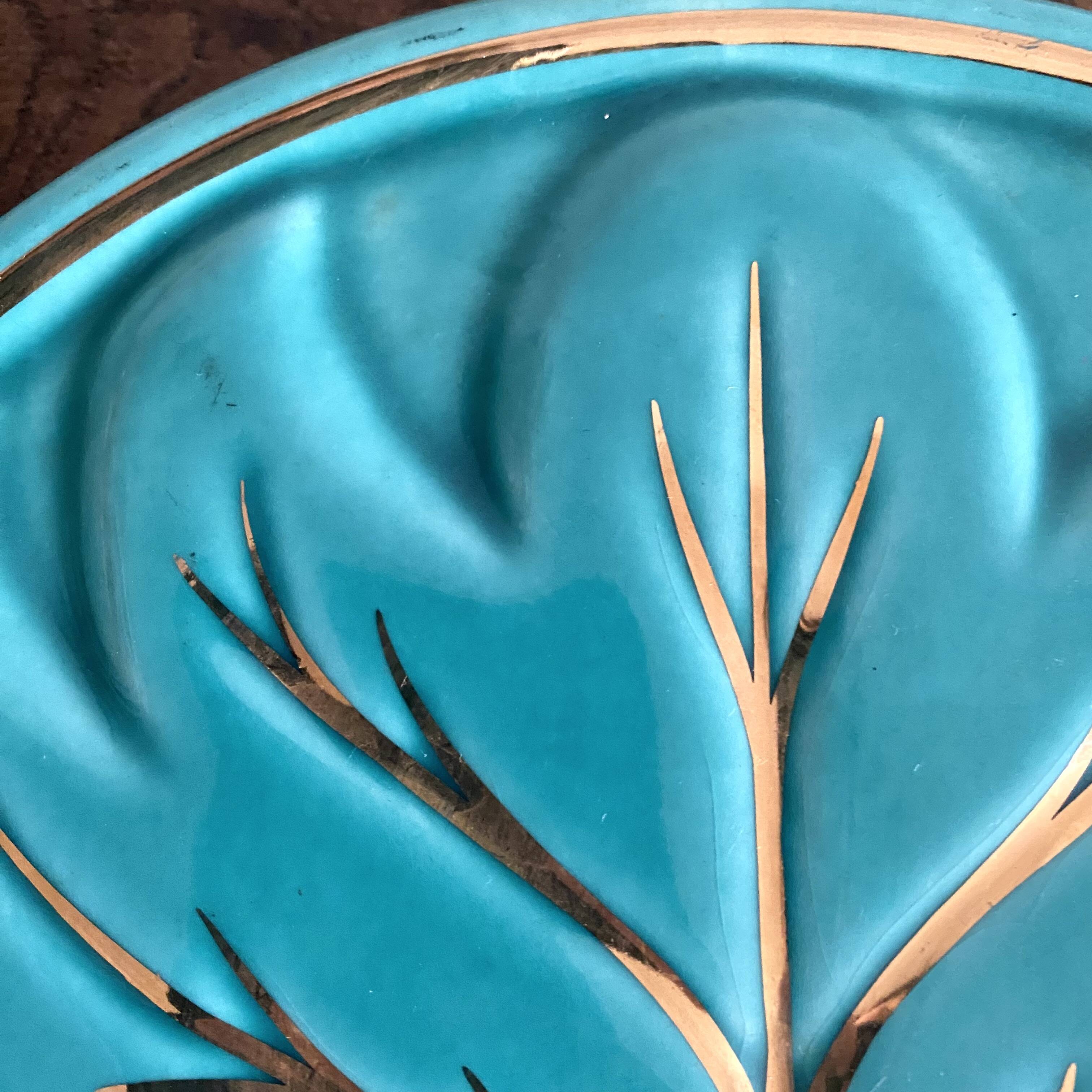 Turquoise and gold leaf slip trivet