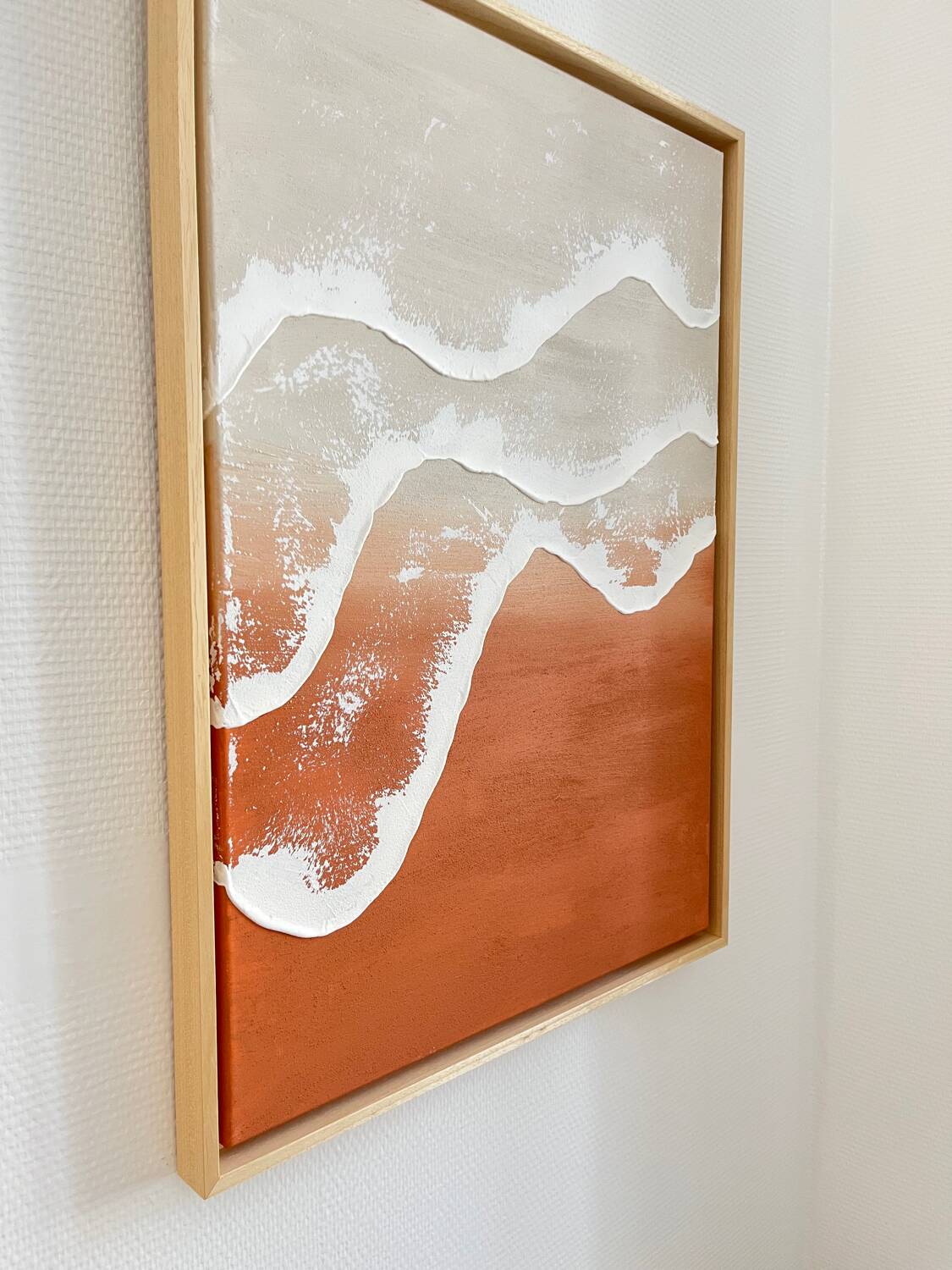 Terracotta and beige relief wave painting