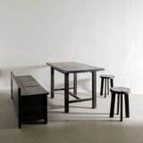 French Mid Century Black Wooden Ebonized Cabin Dining Set, 1950s