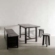 French Mid Century Black Wooden Ebonized Cabin Dining Set, 1950s