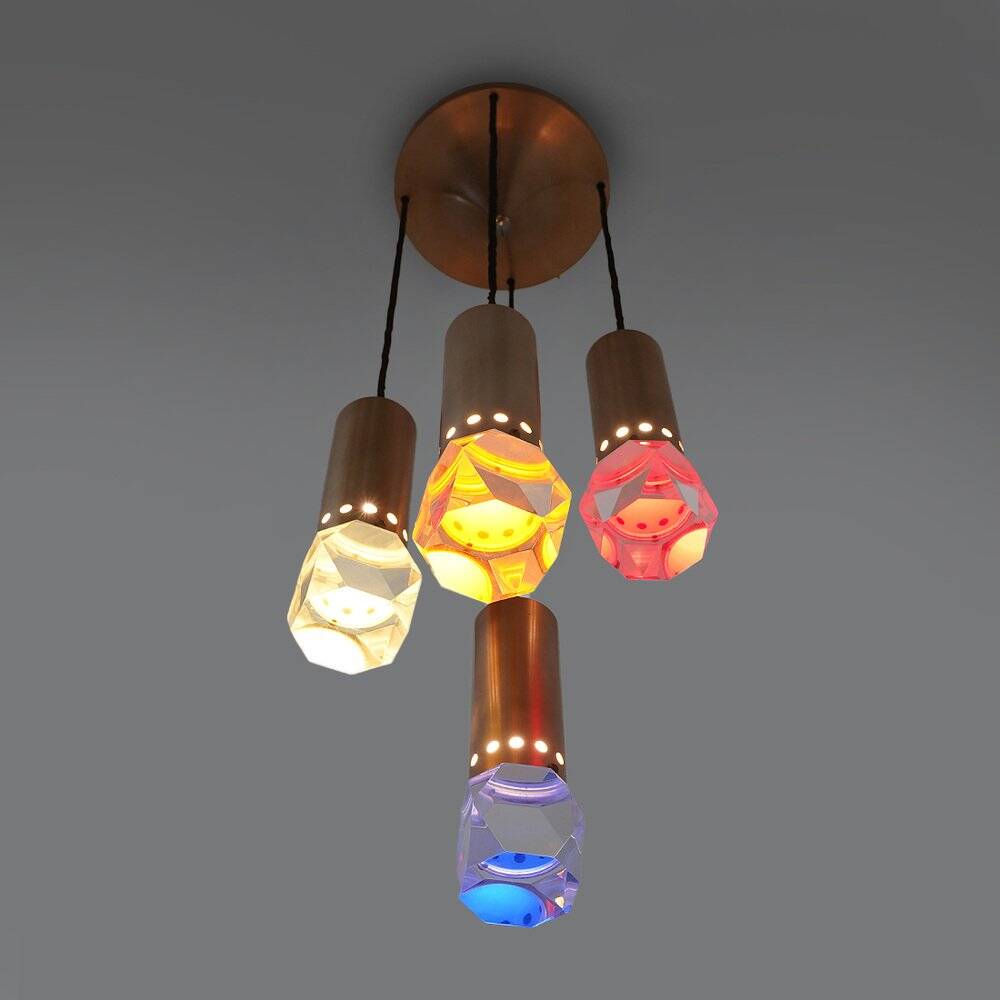 Chandelier with 4 pendants and acrylic glass diffusers by Gaetano Missaglia, 1960s.