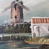 Landscape painting mill at the edge of the water, oil on canvas signed