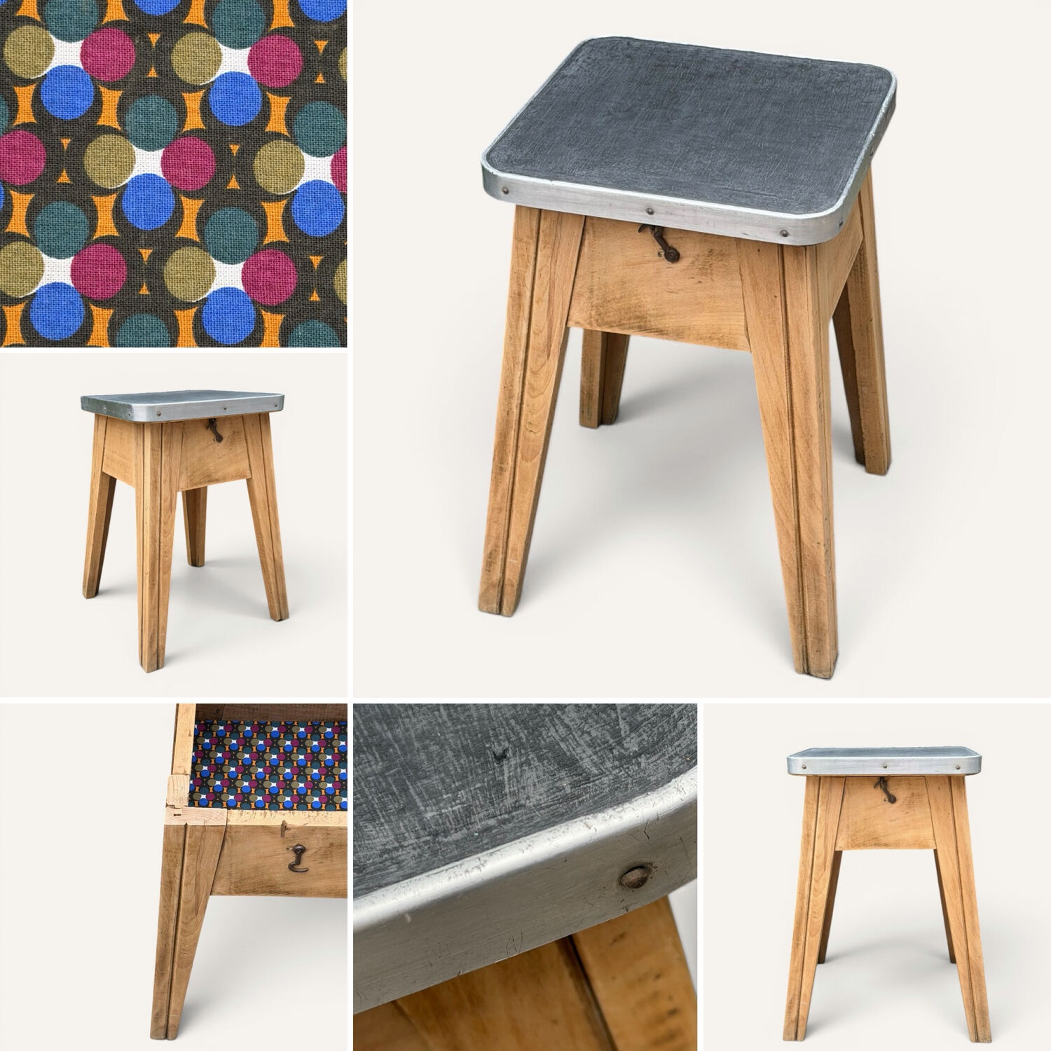 Raw wood storage stool 1950