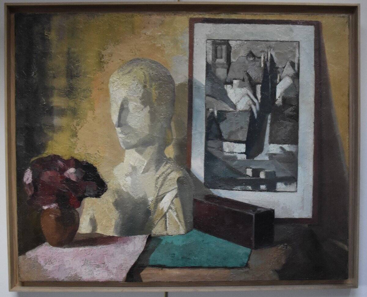Roger Cortet (1910-1978) Still Life with White Sculpture Oil on Canvas Signed