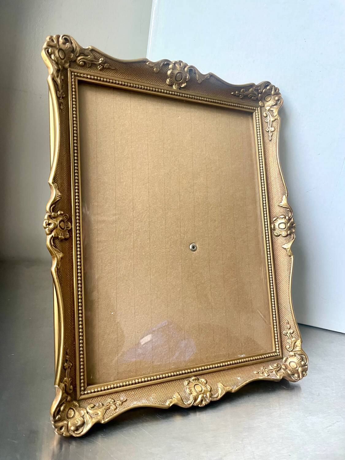 Antique Wooden Frame  gold colored  28 cm x 22 cm CONVEX Glass