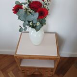 Table de chevet vintage rose marqueterie chêne