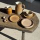 Lot de 4 assiettes à dessert en grès beige liseré brun Sarreguemines grès