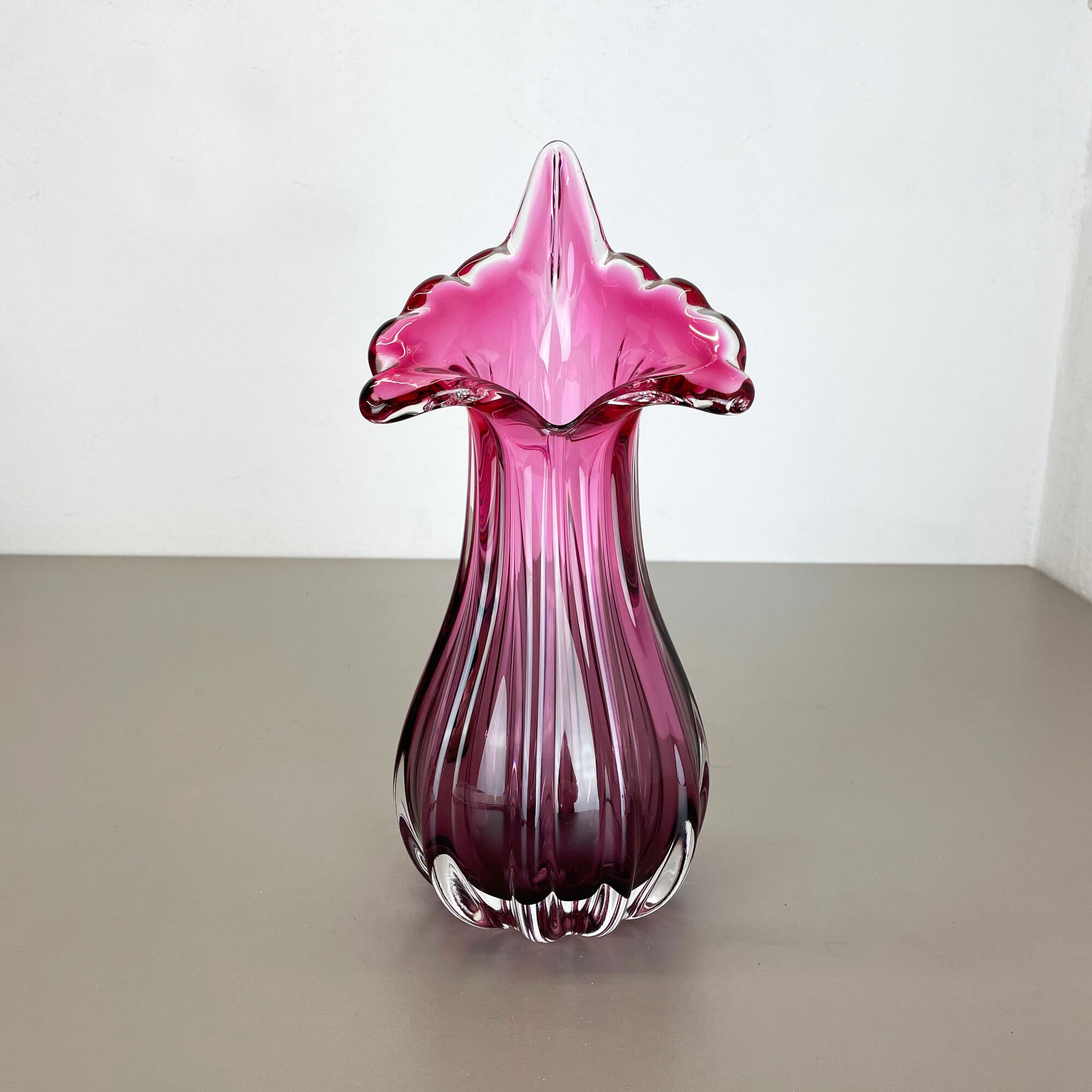 Multi-color pink floral Murano glass Sommerso vase italy, 1970s