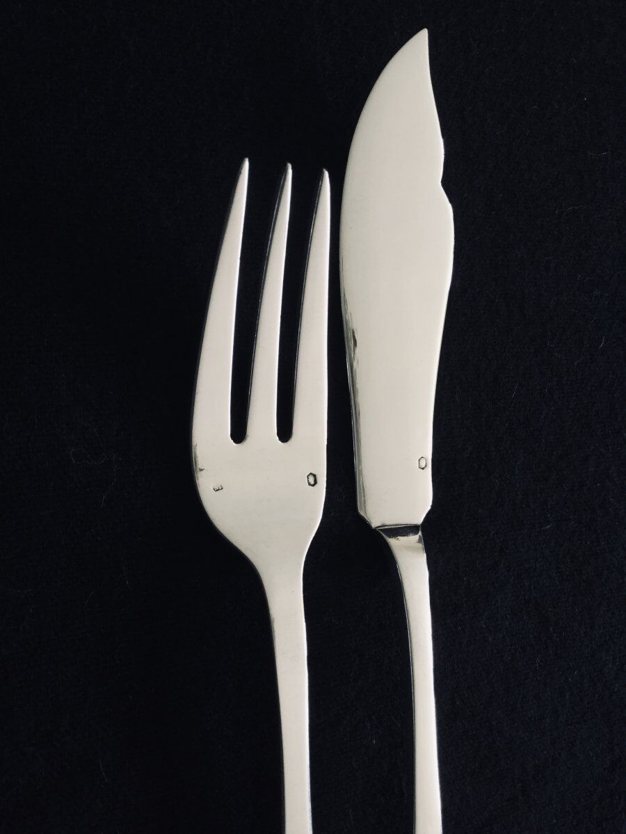 Hénin Et Cie - 5 Forks And 6 Silver Fish Knives