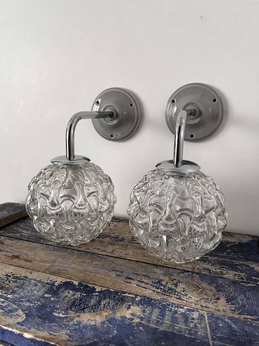 Pair of chrome wall lights