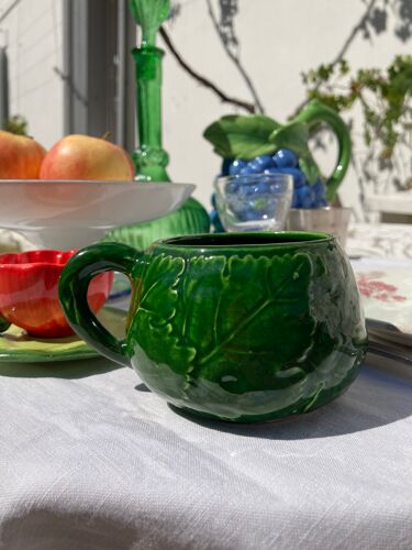 Trio mugs en barbotine feuilles en céramique vintage Italie