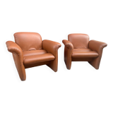 Pair of Italian designer leather armchairs