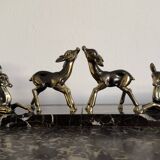 Art Deco bookends "Doe & Fawn" in black marble and gold metal