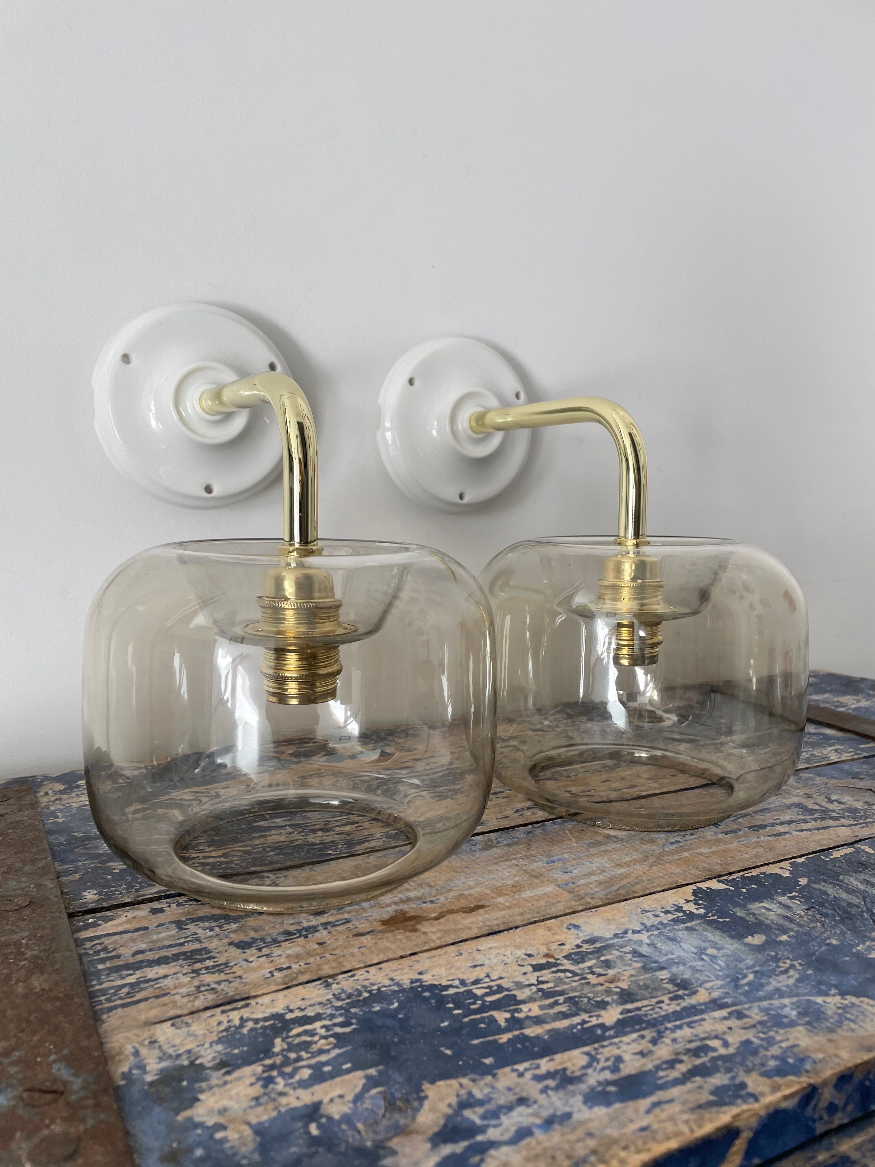 Pair of vintage smoked glass sconces