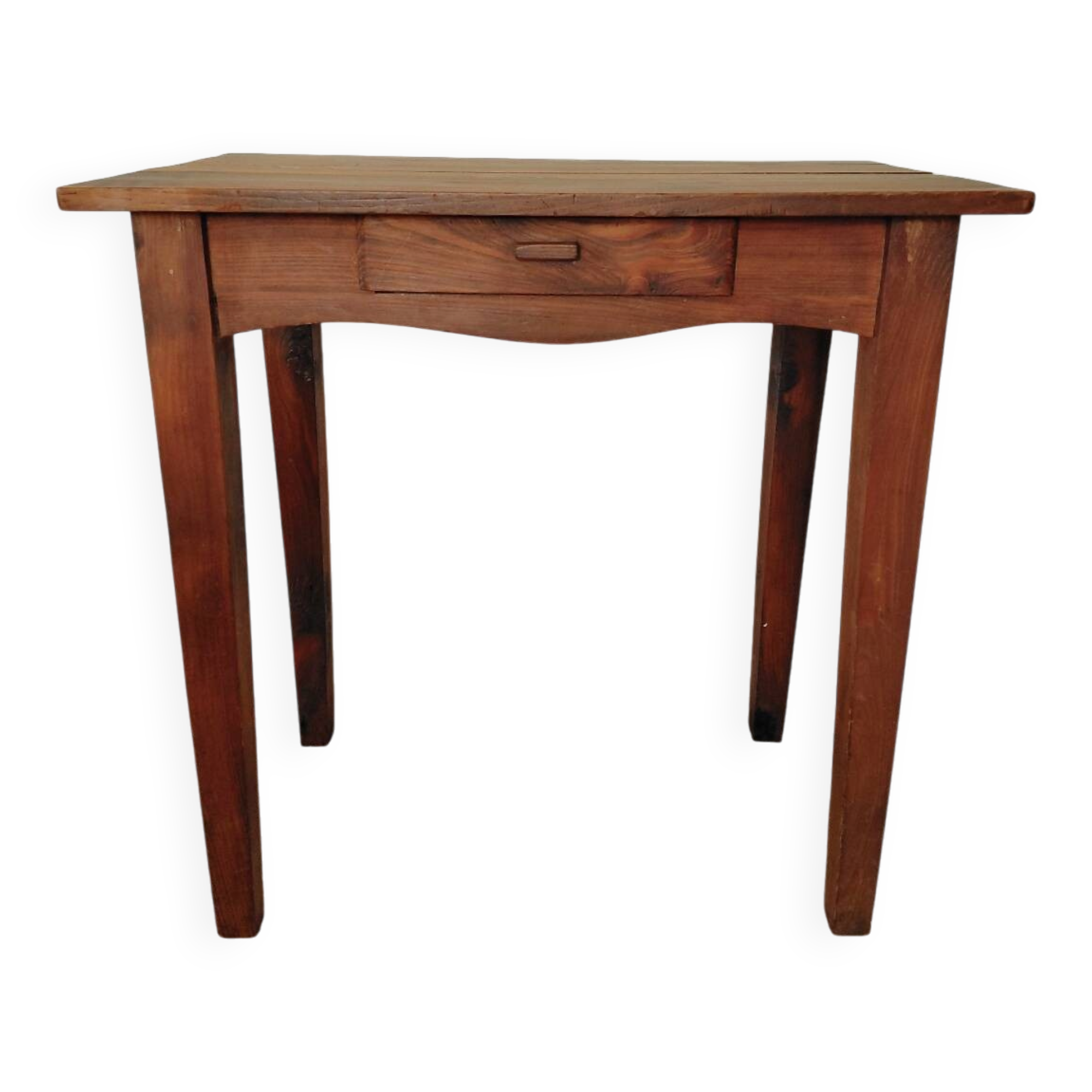 Small antique solid wood table in chic country style with a drawer.