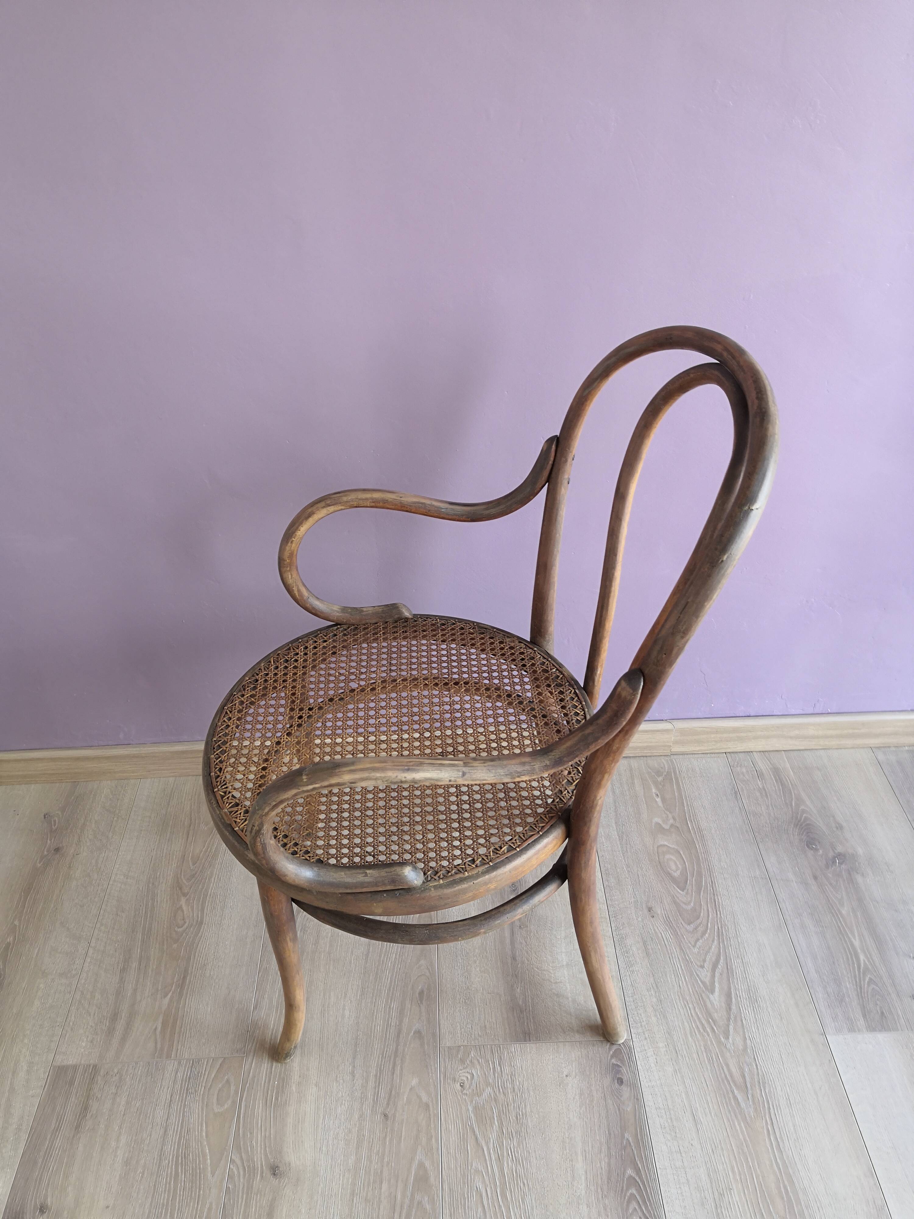 Thonet armchair in wood and cane, 1900