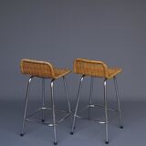 Chromed steel and rattan bar stools from Rohé Noordwolde, 1960s, Set of 2