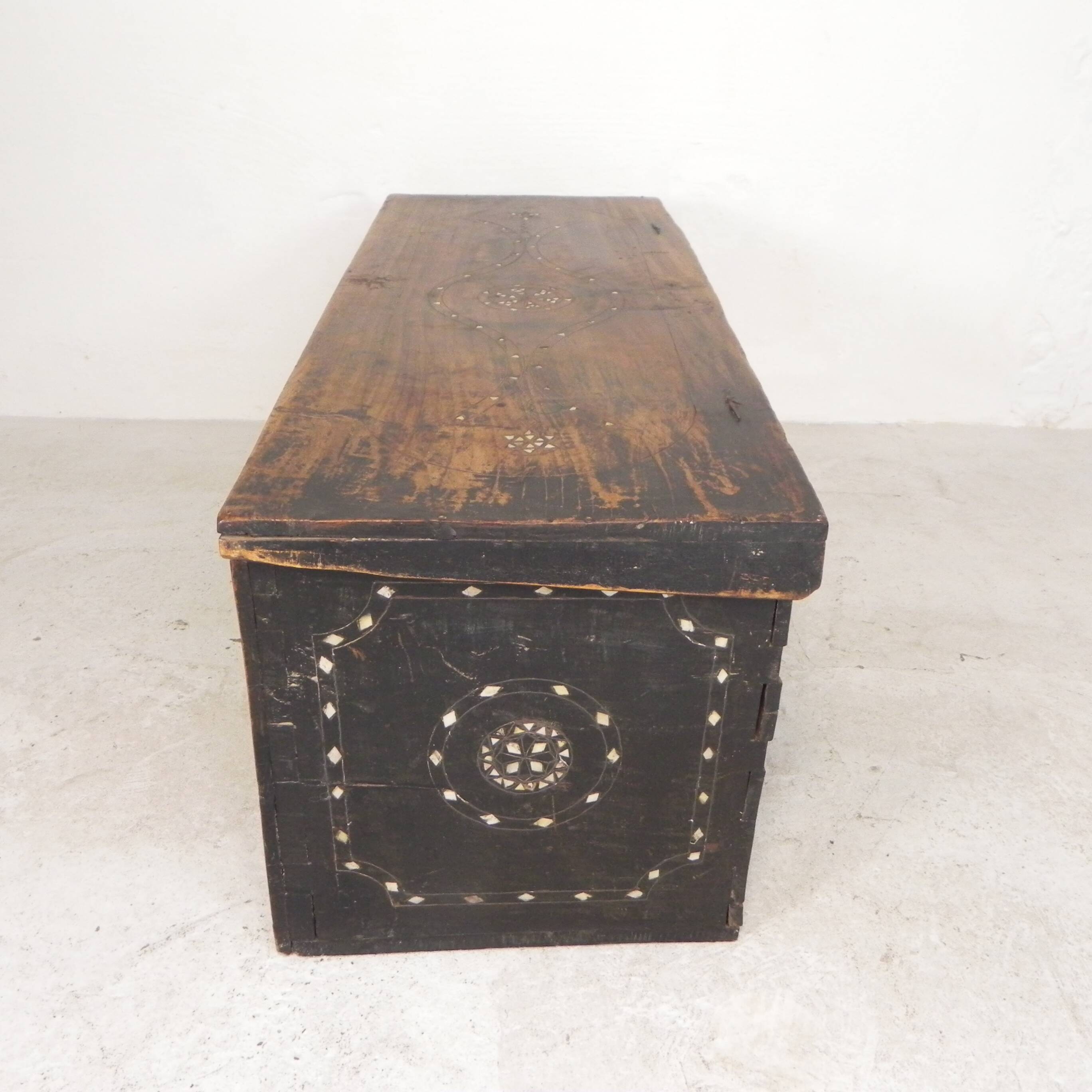 19th century Syrian wedding chest with mother of pearl inlay