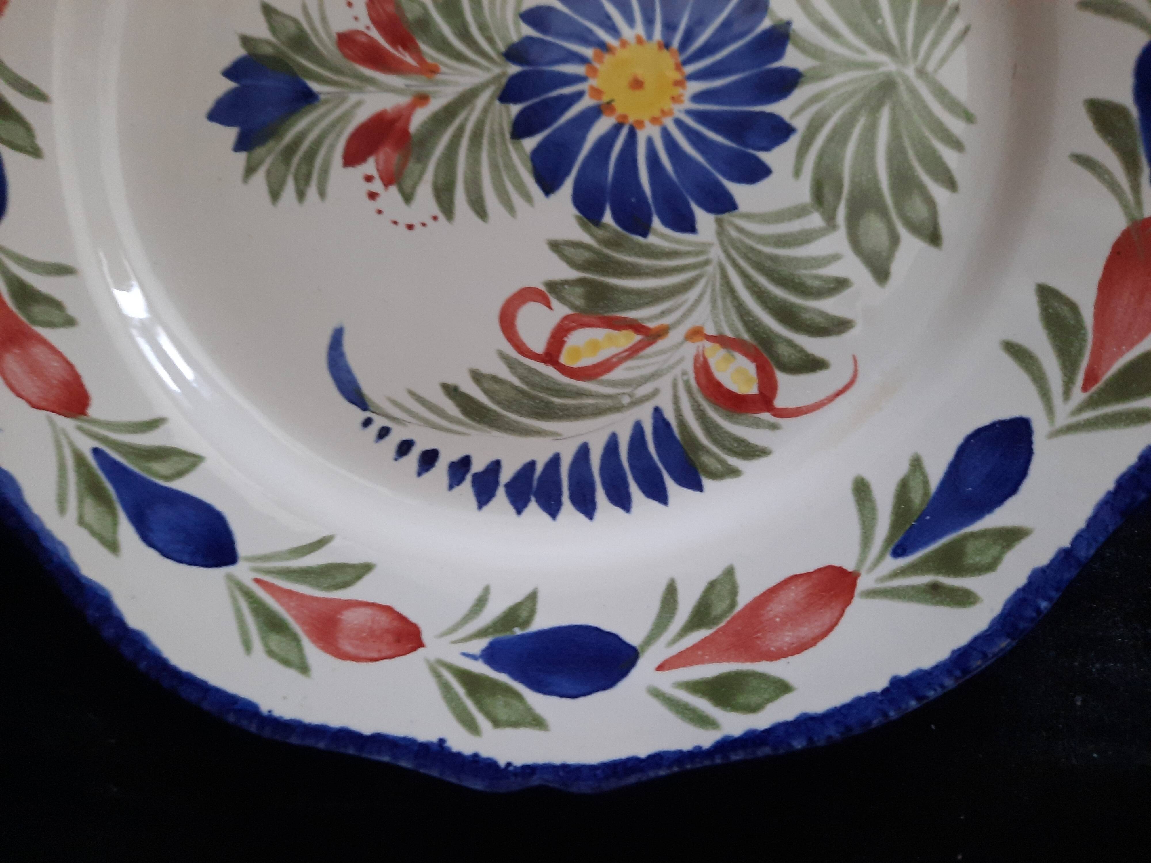 Old flat plate faience hb quimper hand-painted floral decoration