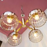 Midcentury brass pendant light and 4 glass tulips 60s/70s