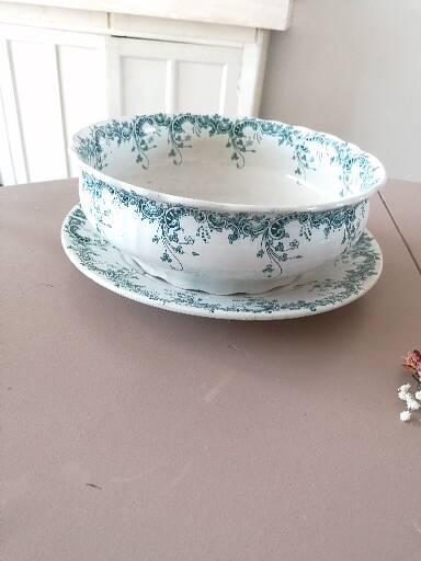 Salad bowl and rare serving dish in earthenware iron earth Saint Amand Hamage model Byzantium XIXth