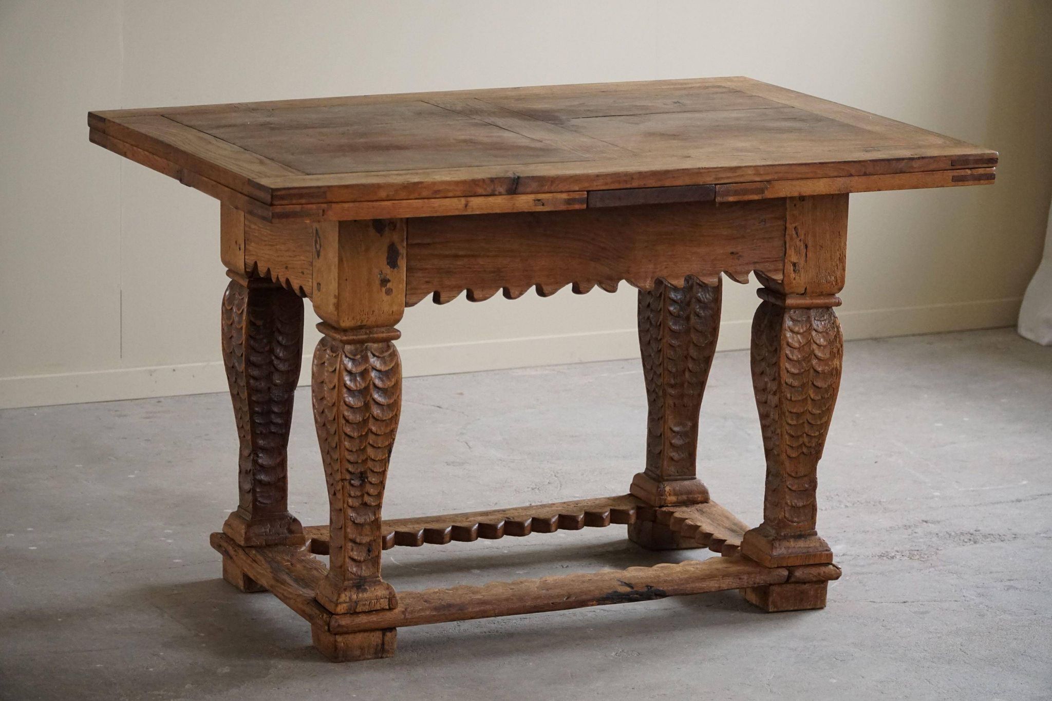 Antique Baroque dining table/desk in oak, Danish cabinetmaker, 19th century.